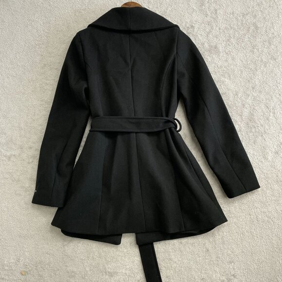 NEW Tahari Women's S Black Belted Pea Coat Wrap Polyester - Picture 3 of 10